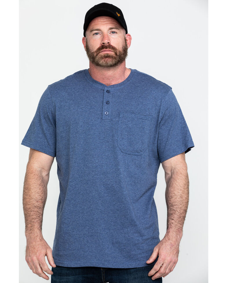 Hawx Men's Pocket Henley Short Sleeve Work T-Shirt , Heather Blue, hi-res