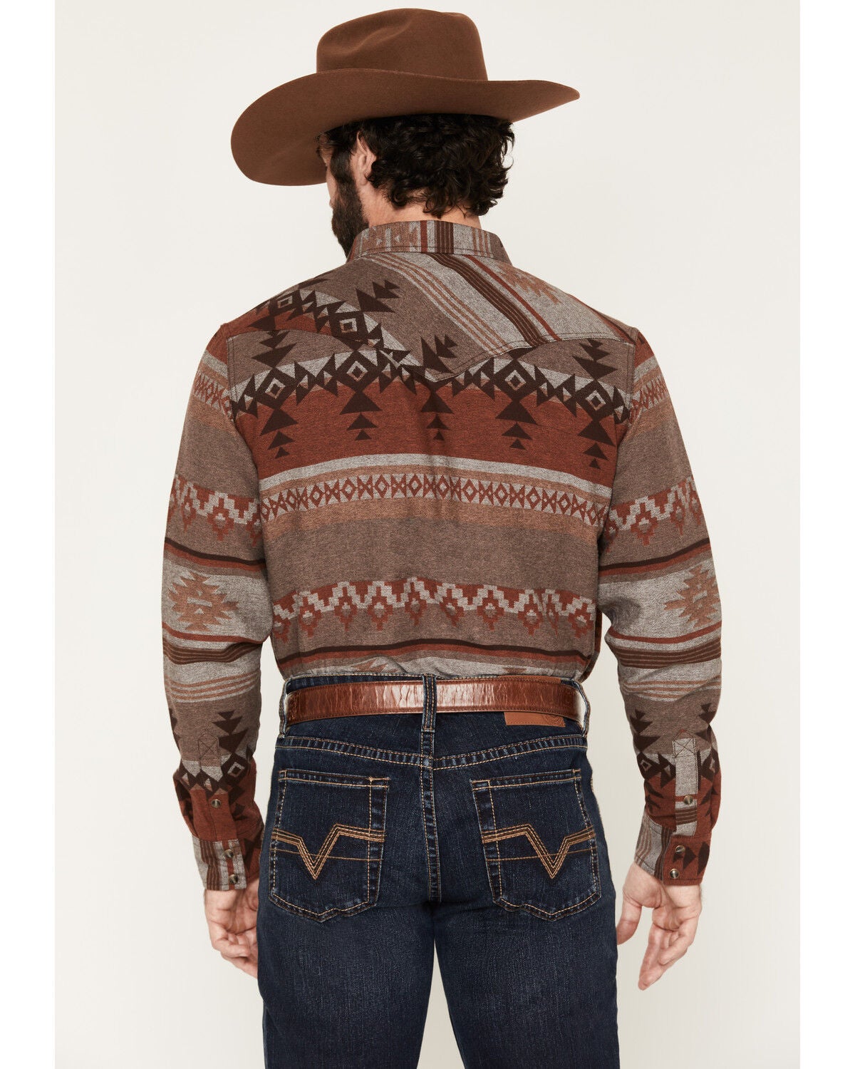 Image #4 - Cody James Men's Skullywag Southwestern Print Long Sleeve Snap Western Shirt, Bark, hi-res