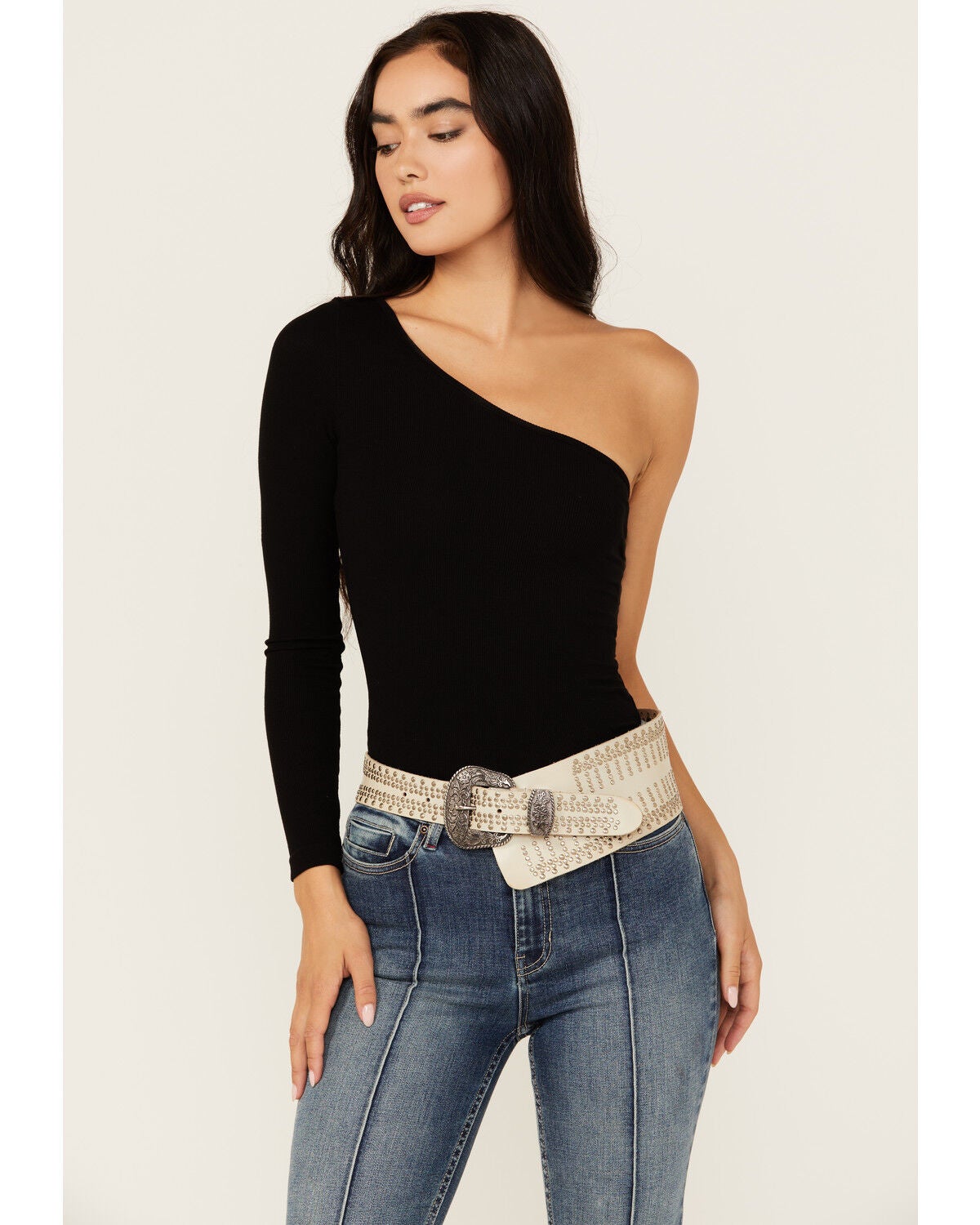 Idyllwind Women's Sadler Studded Belt, Ivory, hi-res