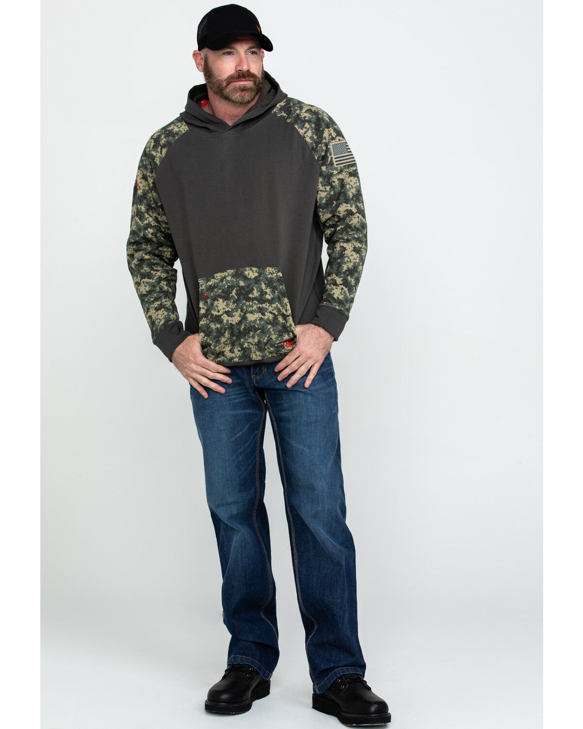 Image #6 - Ariat Men's FR Durastretch Camo Patriot Work Hooded Sweatshirt, Camouflage, hi-res