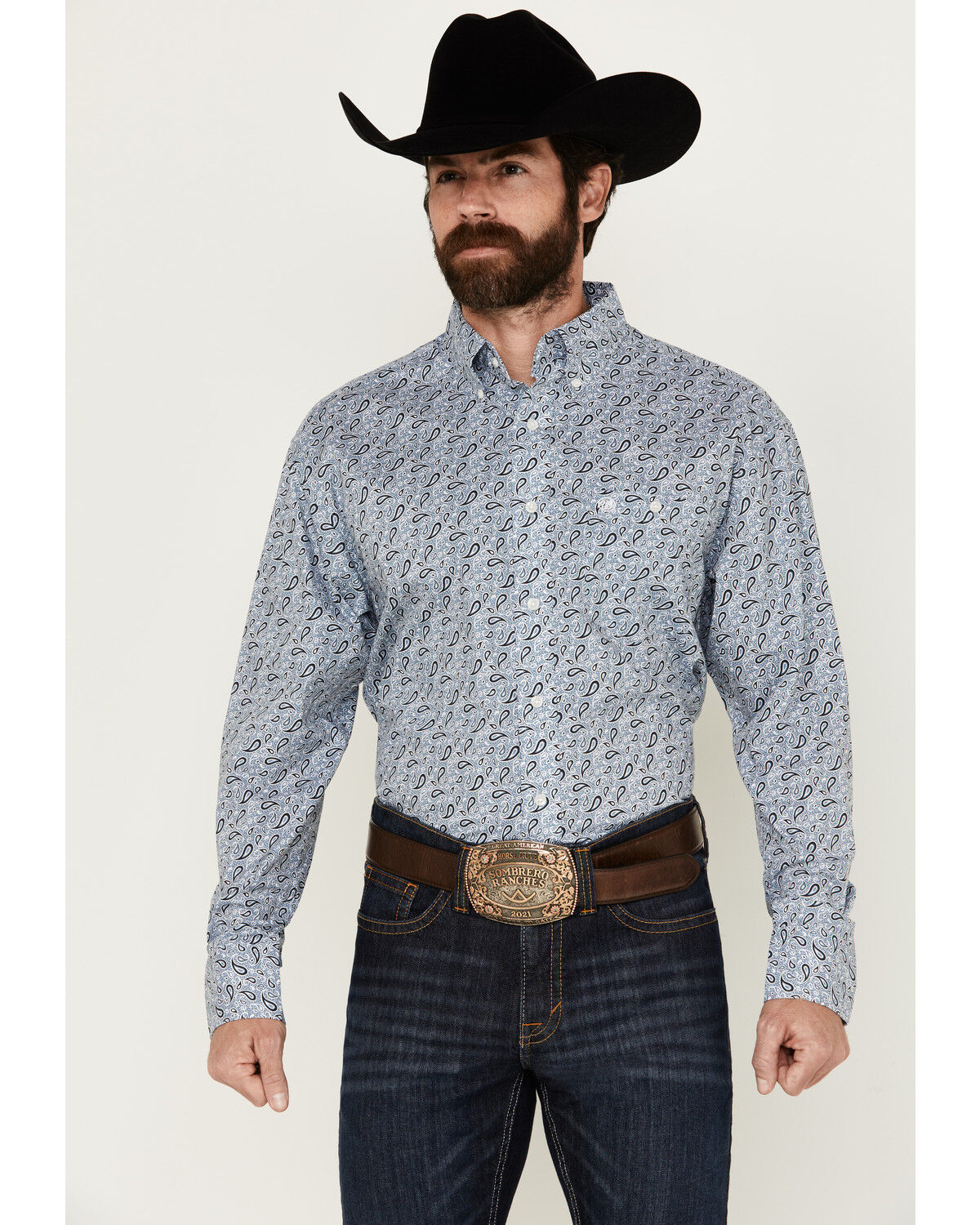 Image #1 - Wrangler Men's Classics Paisley Print Long Sleeve Button-Down Western Shirt - Tall, Blue, hi-res