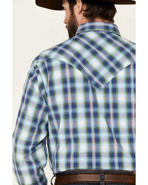 West Made Men's Dobby Plaid Long Sleeve Pearl Snap Western Shirt , Blue, hi-res