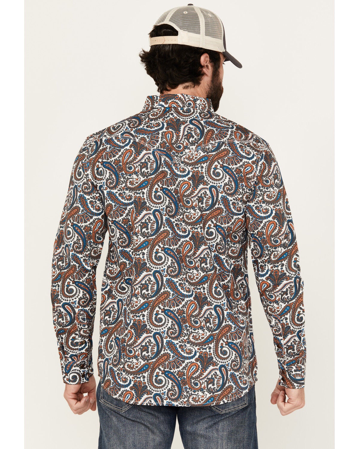 Image #4 - Moonshine Spirit Men's Too Country Paisley Print Long Sleeve Snap Western Shirt, White, hi-res