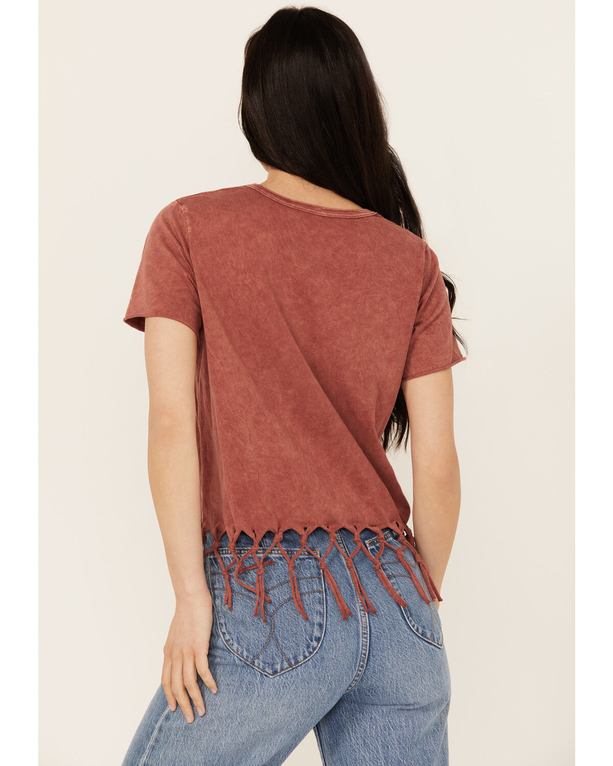 Image #4 - Affliction Women's Moto Fringe Short Sleeve Graphic Tee, Rust Copper, hi-res