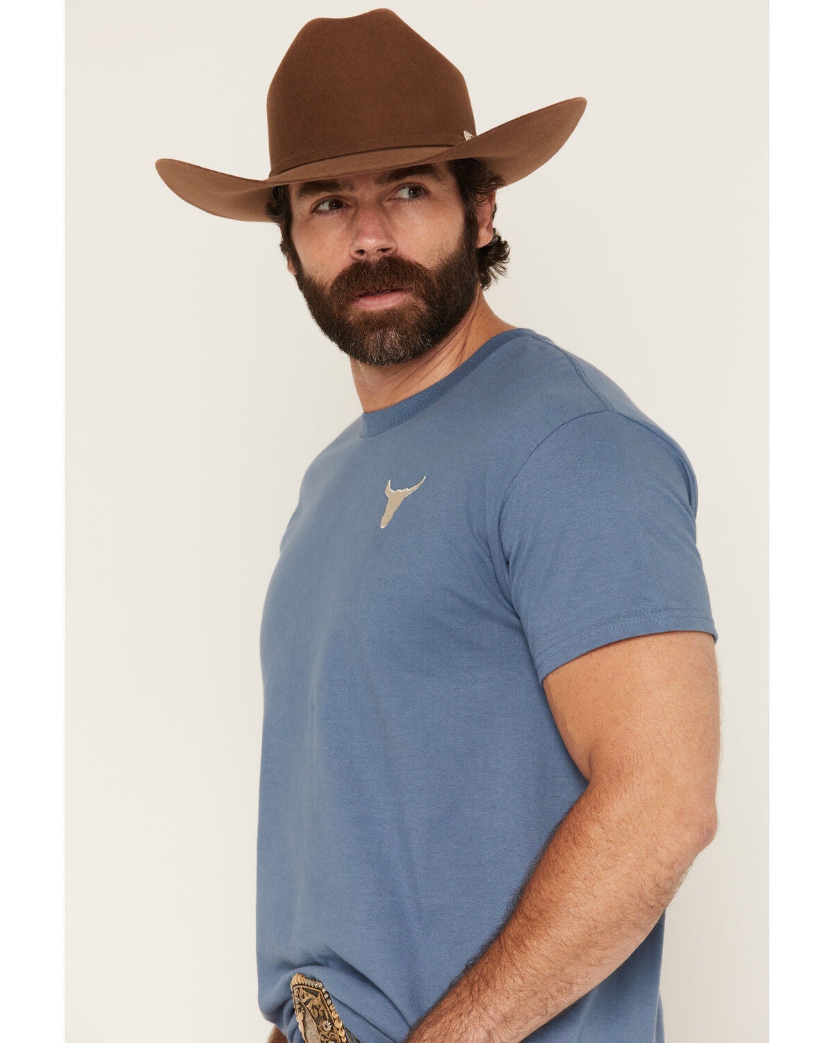 Image #2 - Cody James Men's Bull Skull Embroidered Short Sleeve Graphic T-Shirt, Slate, hi-res