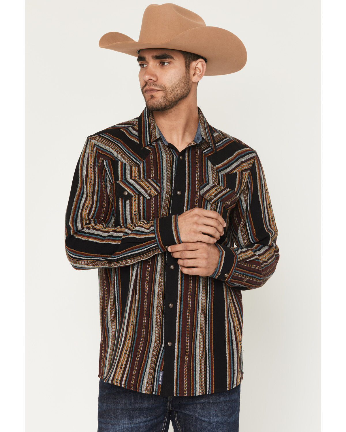 Image #1 - Moonshine Spirit Men's Reverend Striped Print Long Sleeve Snap Flannel Shirt, Multi, hi-res