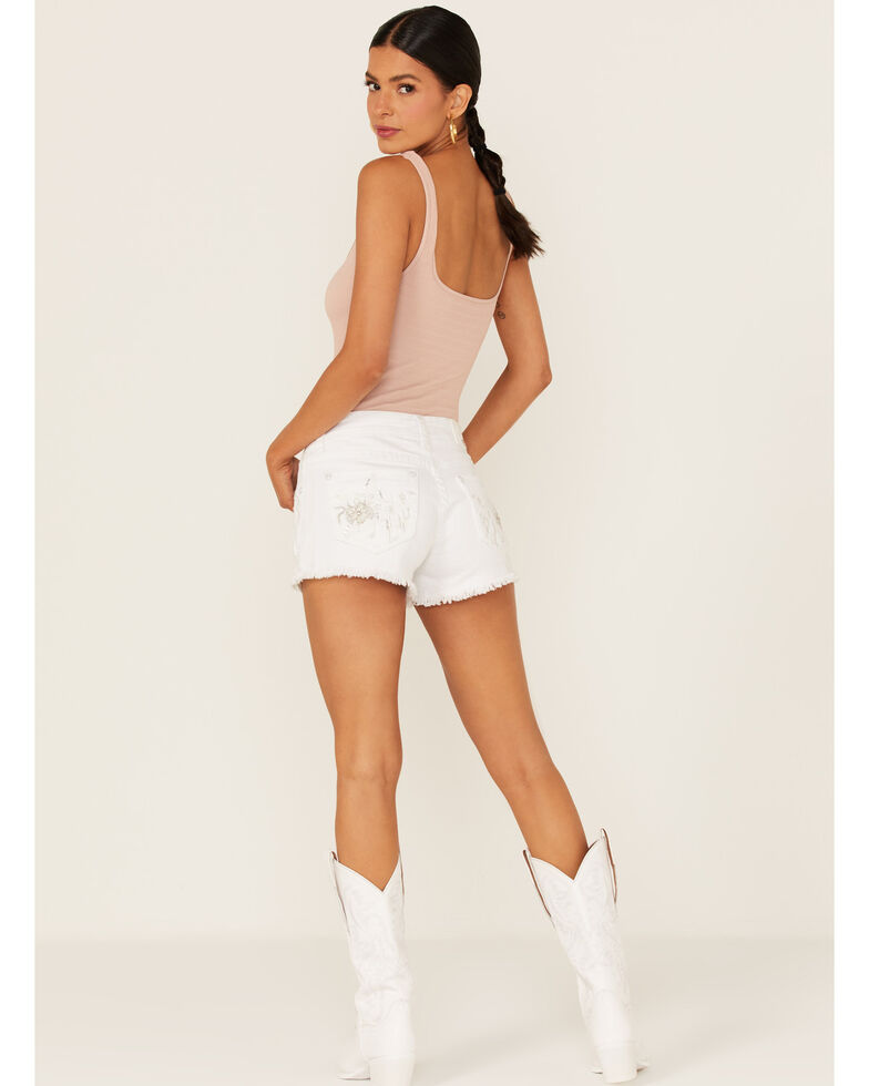 Grace In LA Women's Light Wash Sequin Star Shorts, White, hi-res