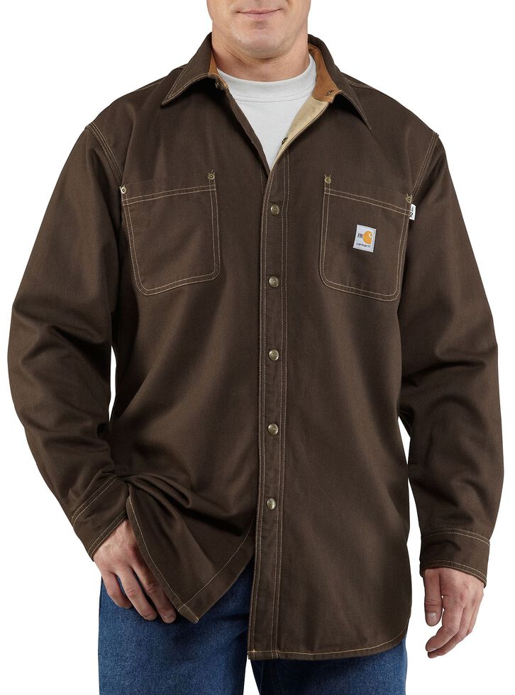 Carhartt Flame Resistant Canvas Shirt Jacket - Big & Tall, Dark Brown, hi-res