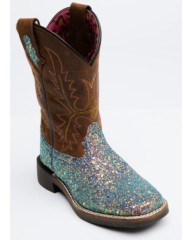Shyanne Girls' Glitterama Western Boots - Wide Square Toe, Brown, hi-res