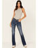 Image #3 - Miss Me Women's Dark Wash Mid Rise Winged Pocket Bootcut Stretch Denim Jeans, Dark Wash, hi-res