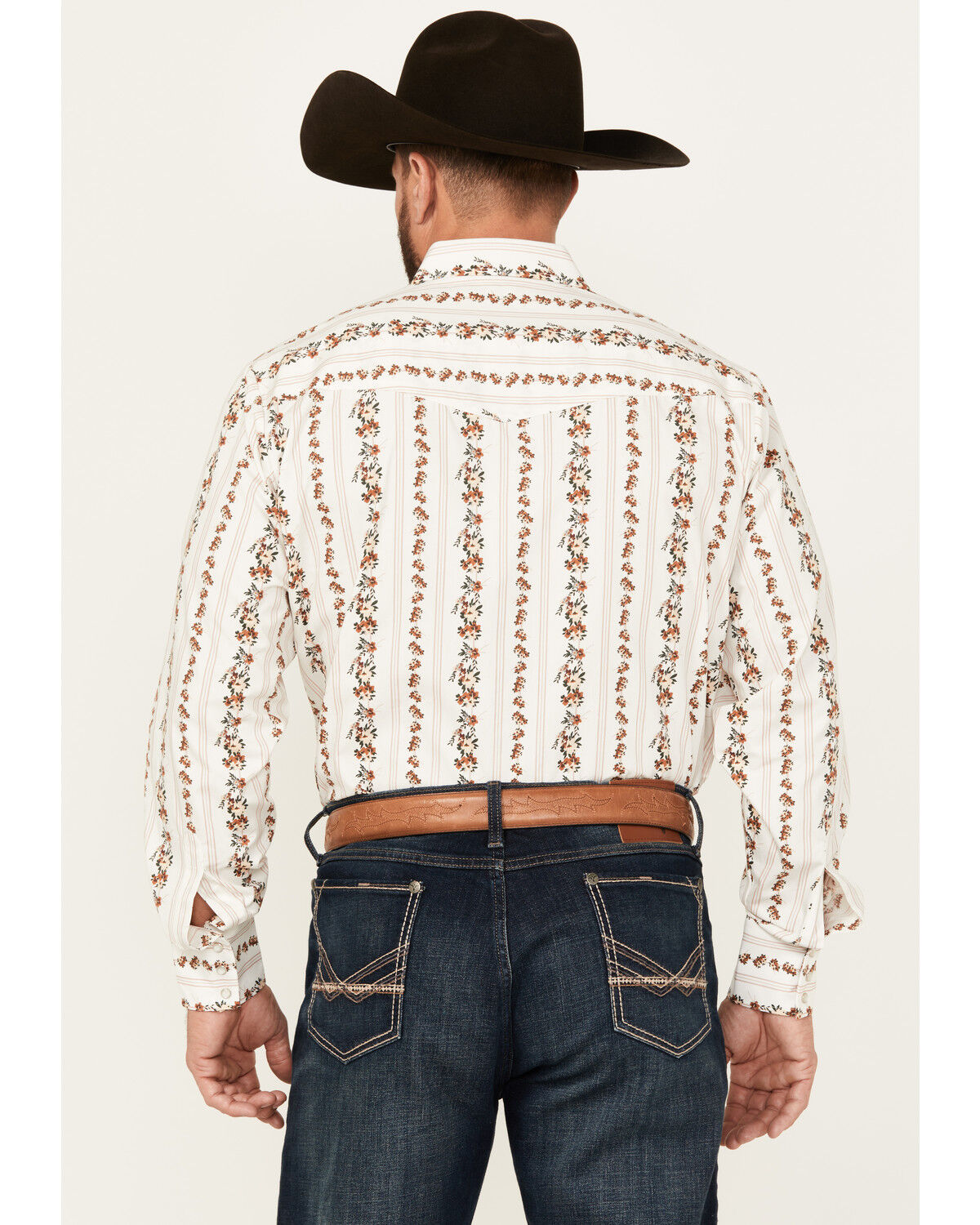 Image #4 - Ely Walker Men's Floral Striped Long Sleeve Pearl Snap Western Shirt, Cream, hi-res
