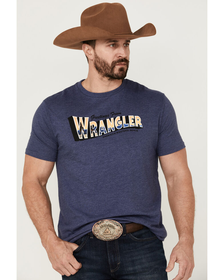 Wrangler Men's Greetings From Wrangler Western Landscape Graphic T-Shirt , Blue, hi-res
