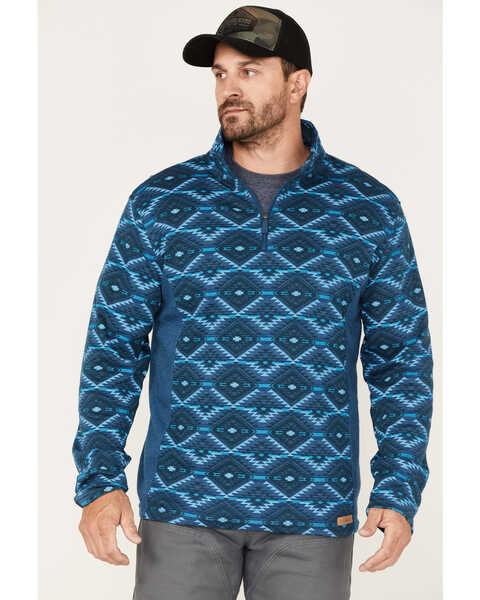 Image #1 - Powder River Outfitters Men's Southwestern Print Quarter-Zip Pullover, Turquoise, hi-res