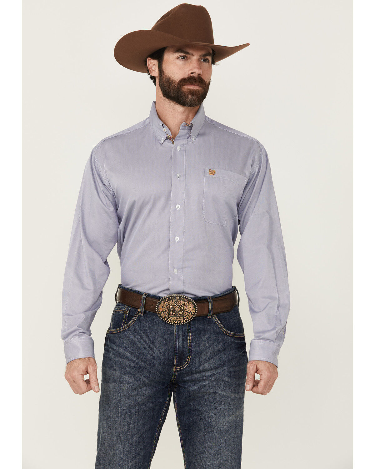 Image #1 - Cinch Men's Striped Print Long Sleeve Button-Down Stretch Western Shirt, Purple, hi-res