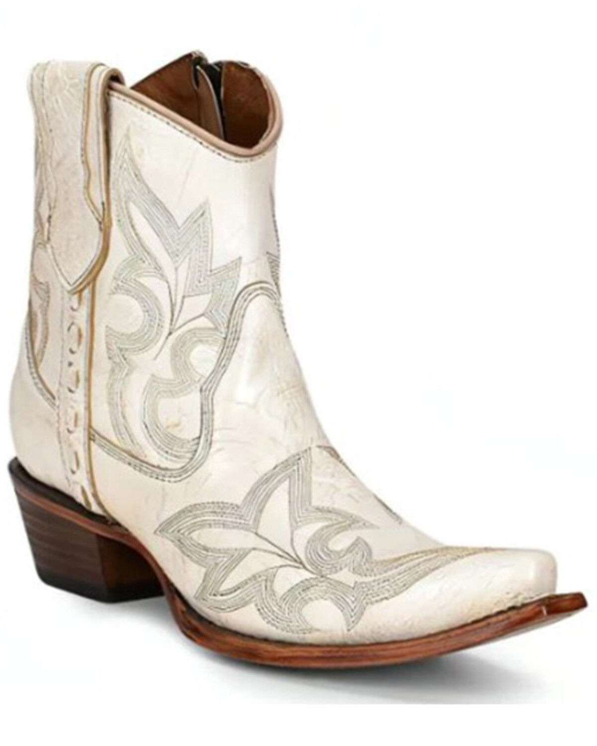 Image #1 - Circle G Women's Pearl Embroidered Western Booties - Snip Toe, Ivory, hi-res