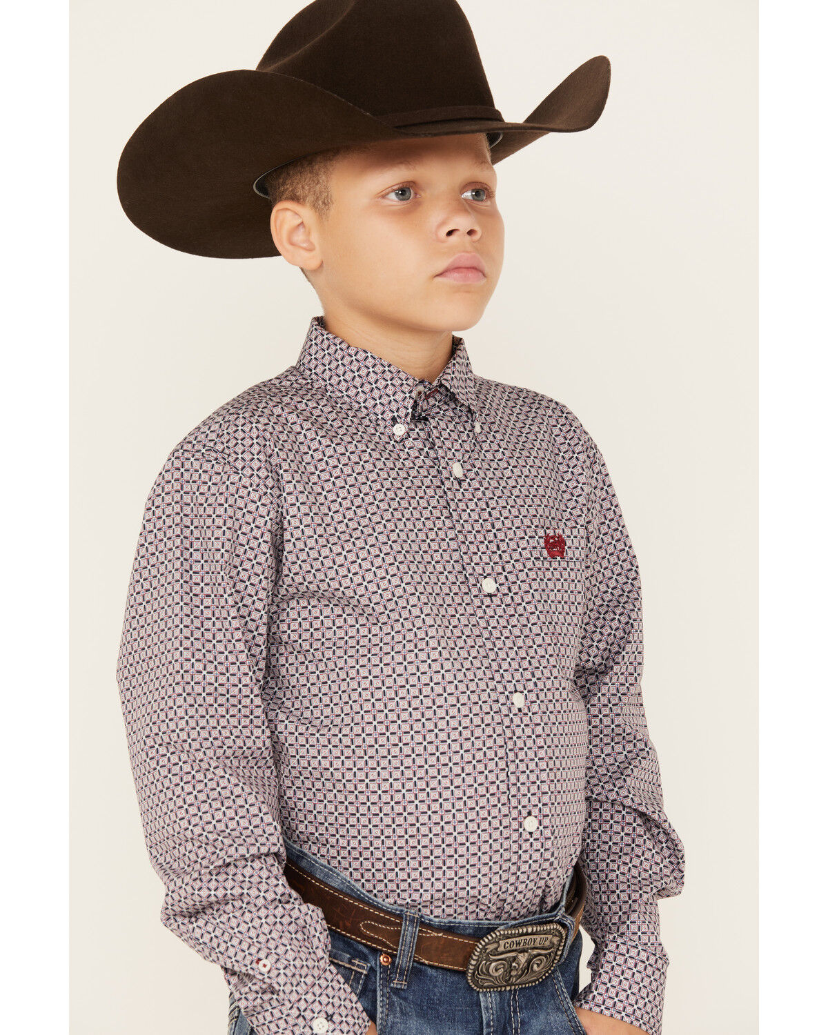 Image #2 - Cinch Boys' Print Long Sleeve Button-Down Western Shirt, Purple, hi-res