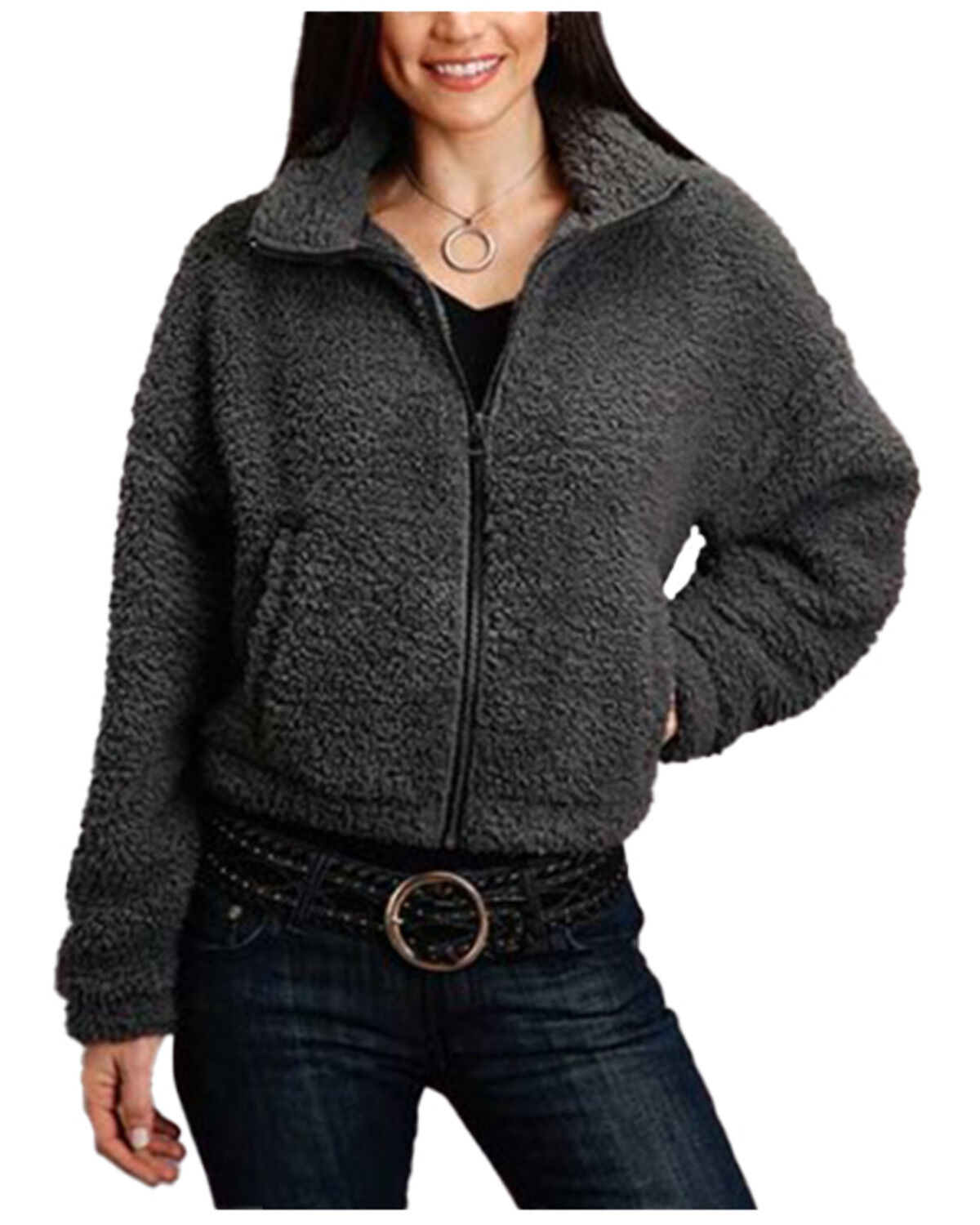 Image #1 - Stetson Women's Charcoal Fuzzy Fleece Jacket, Charcoal, hi-res