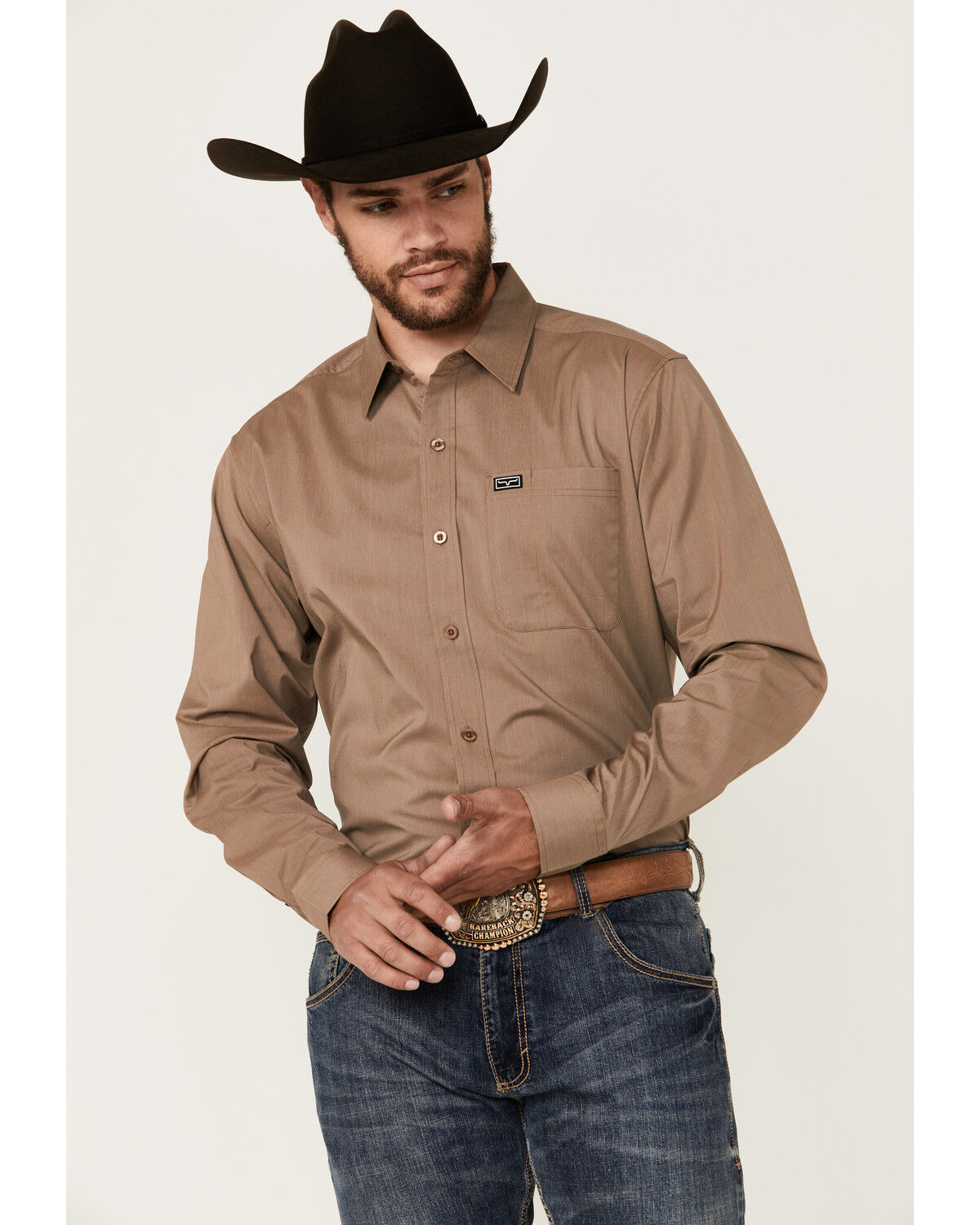 Image #1 - Kimes Ranch Men's Linville Long Sleeve Button-Down Performance Western Shirt, Taupe, hi-res