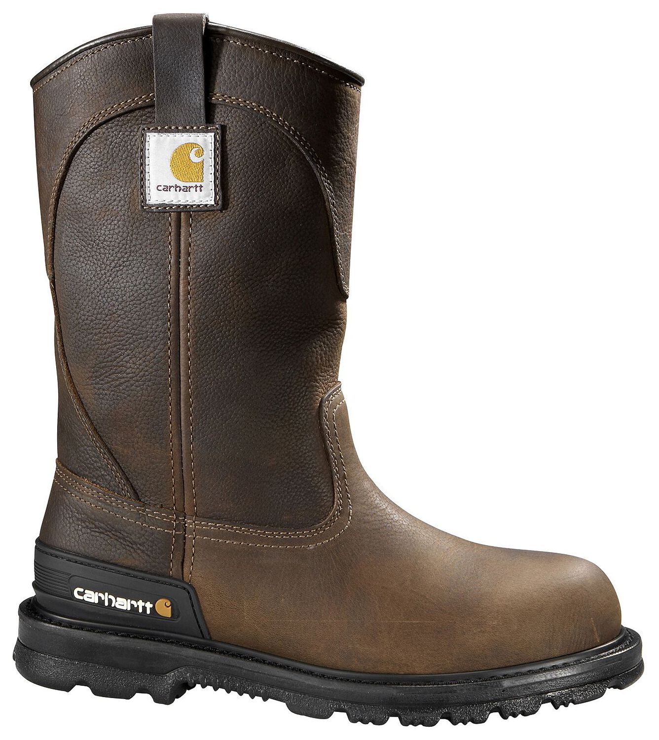 Image #1 - Carhartt Unlined Wellington Pull-On Work Boots - Soft Toe, Dark Brown, hi-res