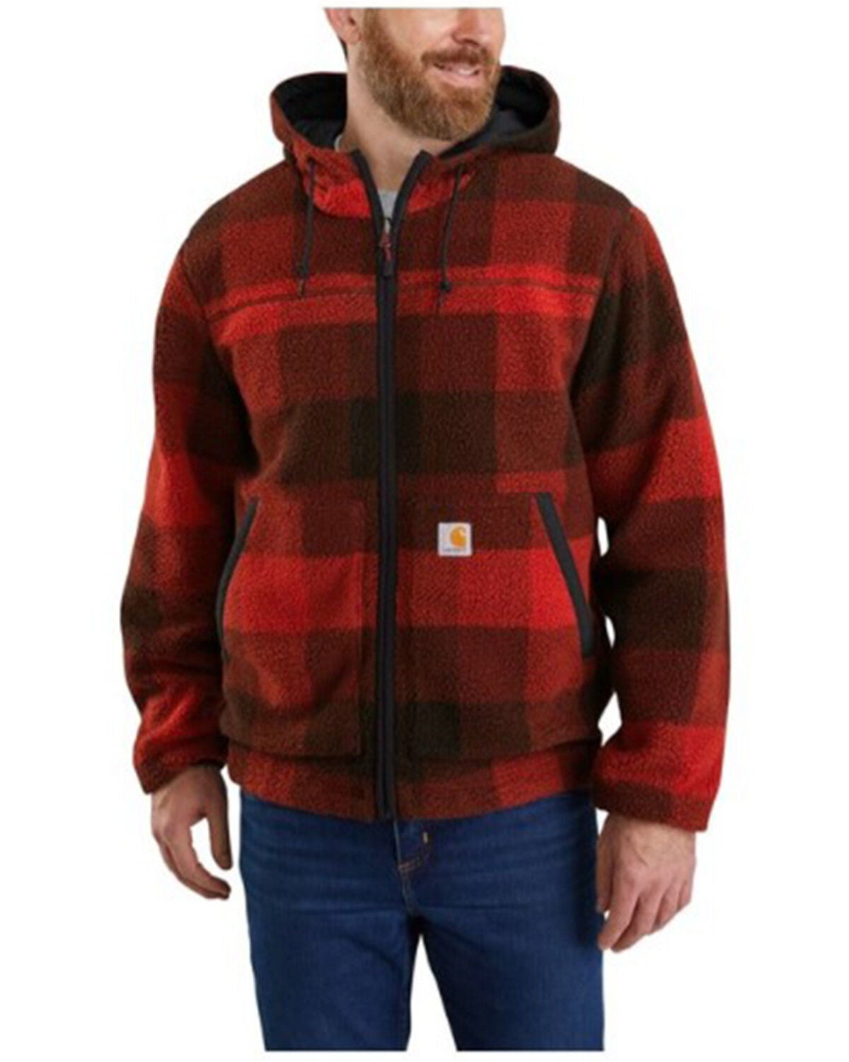 Image #1 - Carhartt Men's Plaid Print Reversible Zip-Front Rain Defender Fleece Work Jacket, , hi-res