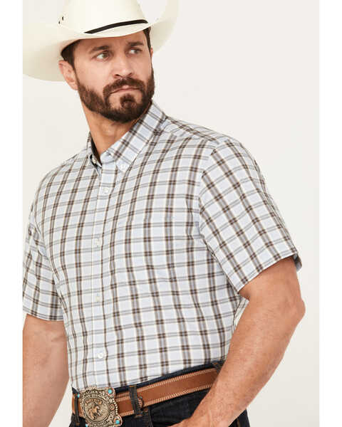 Image #2 - Cody James Men's Bryce Plaid Print Short Sleeve Button-Down Stretch Western Shirt - Tall, Light Blue, hi-res