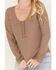 Image #3 - Cleo + Wolf Women's Long Sleeve Henley Top, Taupe, hi-res