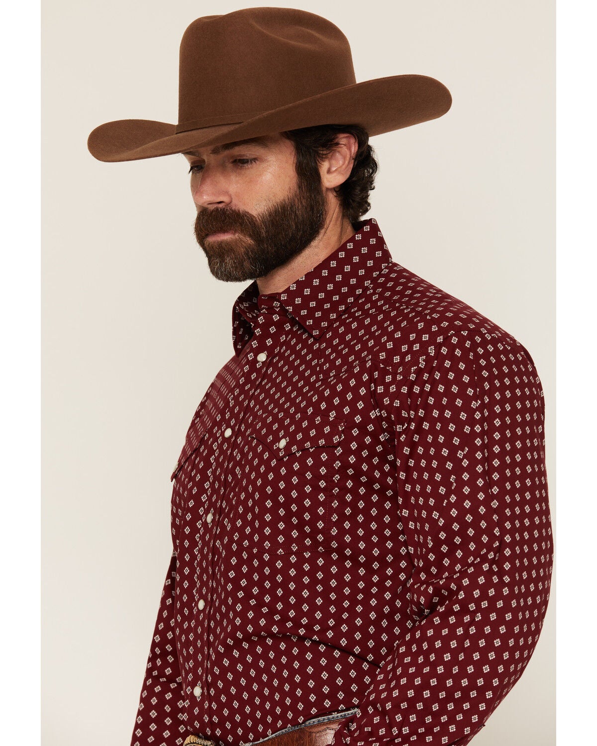 Image #2 - Panhandle Slim Men's Geo Print Long Sleeve Snap Stretch Western Shirt, Red, hi-res