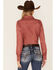 Kimes Ranch Women's Kaycee Denim Long Sleeve Pearl Snap Western Core Shirt , Red, hi-res