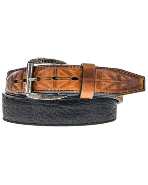 Hooey Men's Brown & Black Bullhide Leather Belt, Black/brown, hi-res