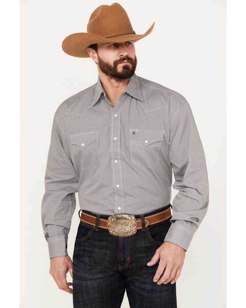 Image #1 - Stetson Men's Diamond Geo Print Long Sleeve Western Pearl Snap Shirt, Grey, hi-res