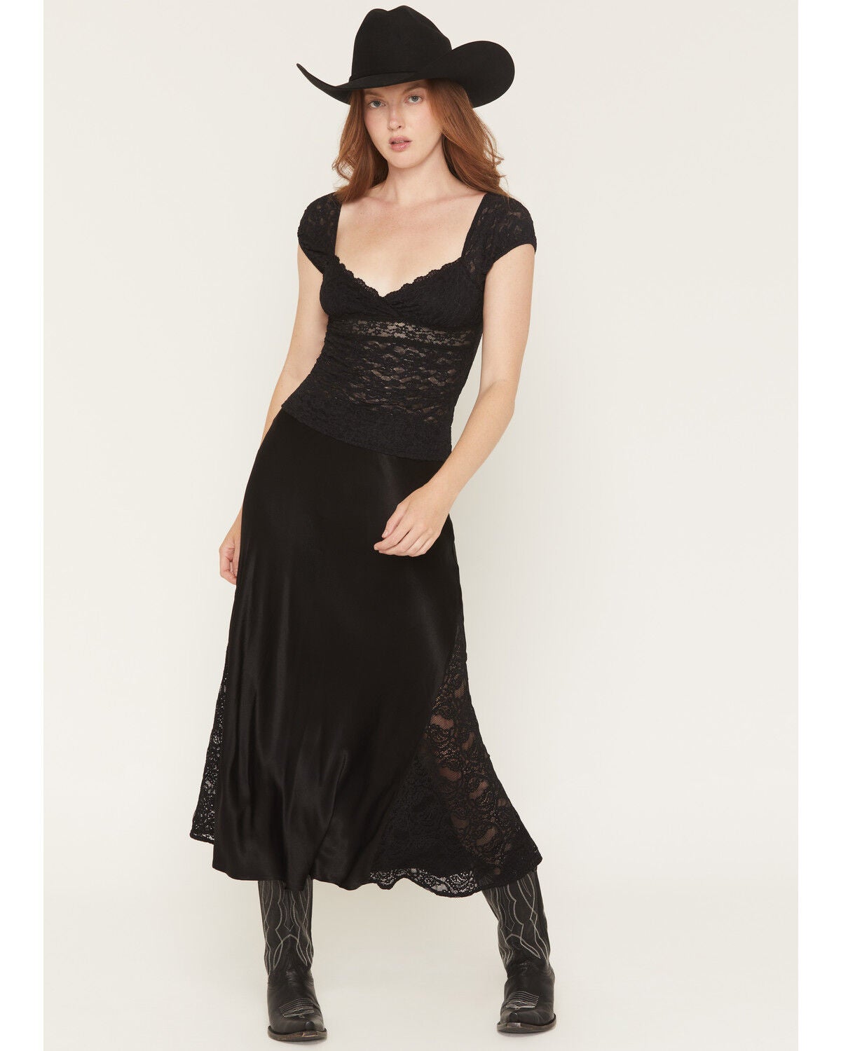 Idyllwind Women's Rita Satin and Lace Midi Skirt, Black, hi-res