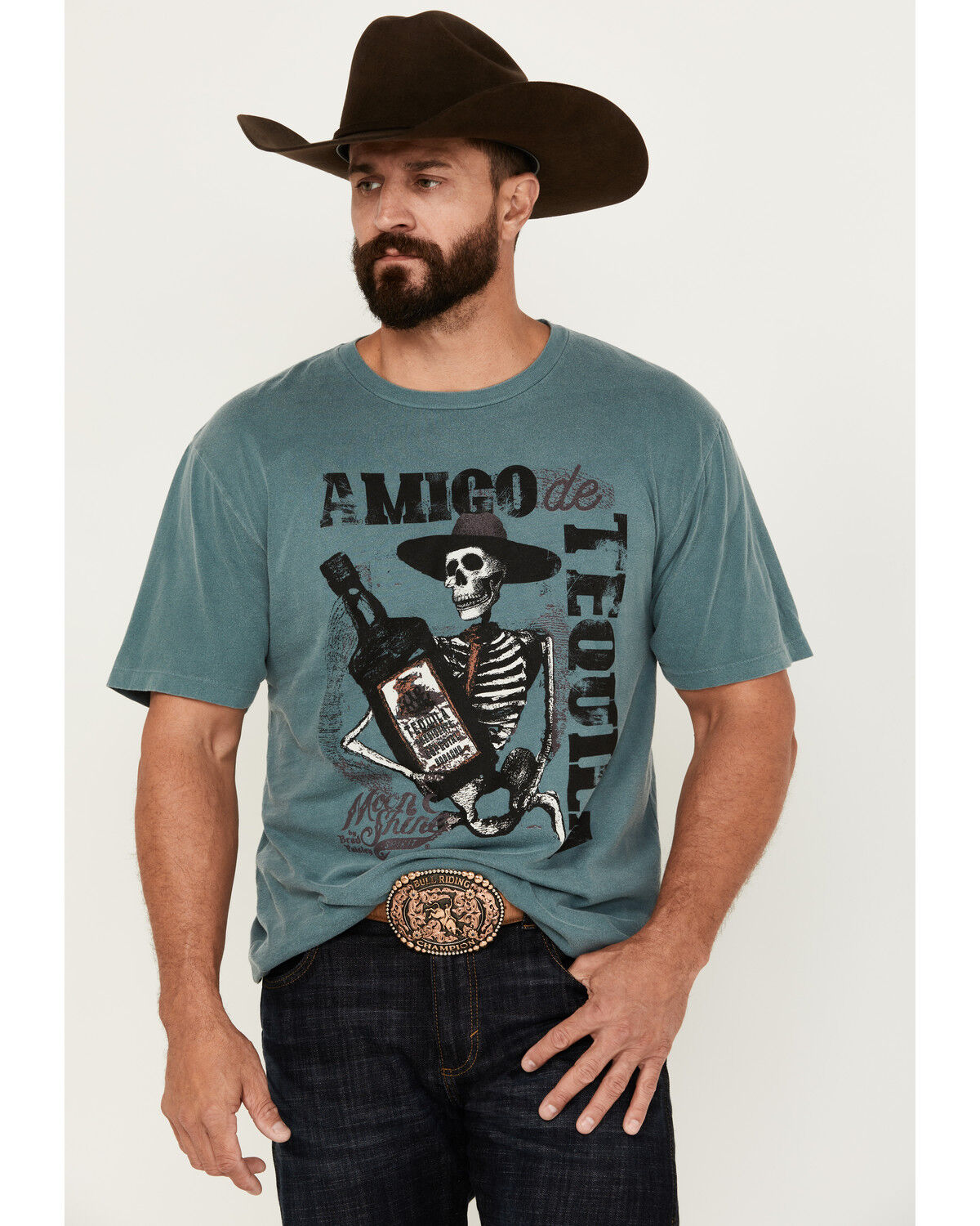 Image #1 - Moonshine Spirit Men's Amigo Short Sleeve T-Shirt, Teal, hi-res