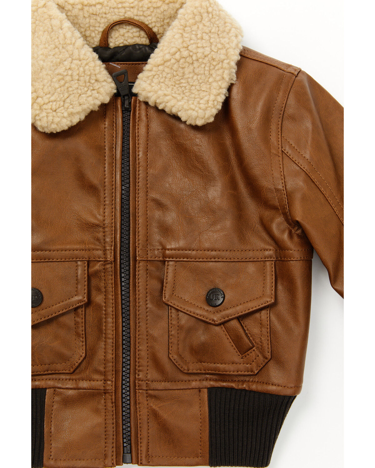 Image #2 - Urban Republic Infant Boys' Faux Leather Bomber Jacket, Lt Brown, hi-res