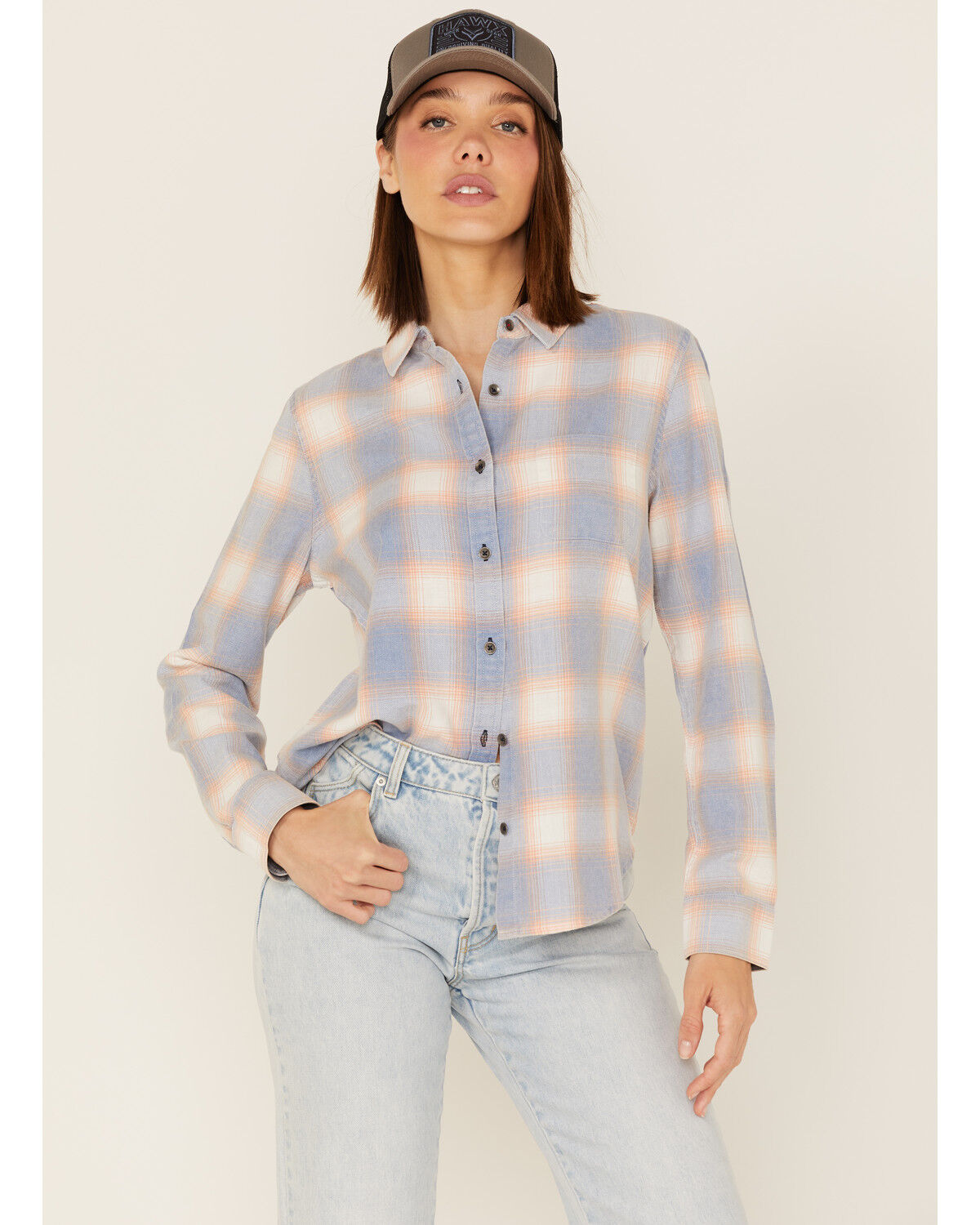 Image #1 - Flag & Anthem Women's Long Sleeve Plaid Pocket Button Shirt, , hi-res
