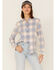 Flag & Anthem Women's Long Sleeve Plaid Pocket Button Shirt, Light Blue, hi-res
