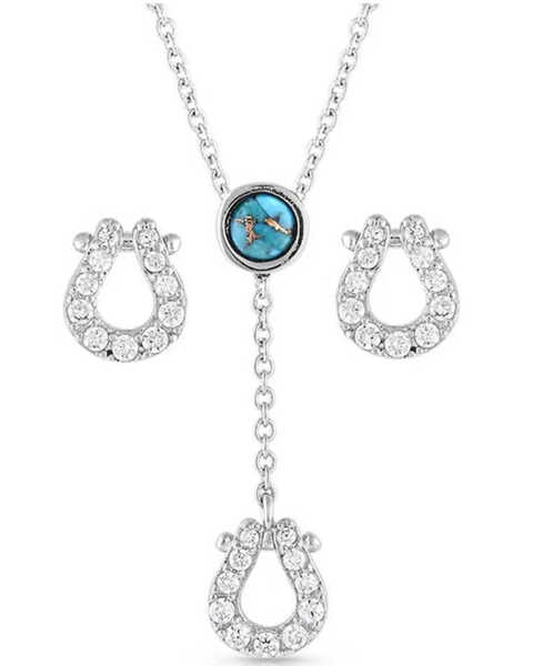 Image #1 - Montana Silversmiths Women's Infinite Luck Turquoise Stone Earring & Necklace Set - 2-Piece, Silver, hi-res