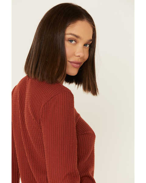 Image #5 - Moa Moa Women's Rust Brushed Thermal Bell Sleeve Top , Rust Copper, hi-res