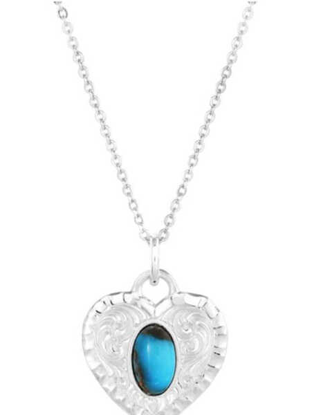 Image #1 - Montana Silversmiths Women's Chiseled Heart Turquoise Necklace , Silver, hi-res