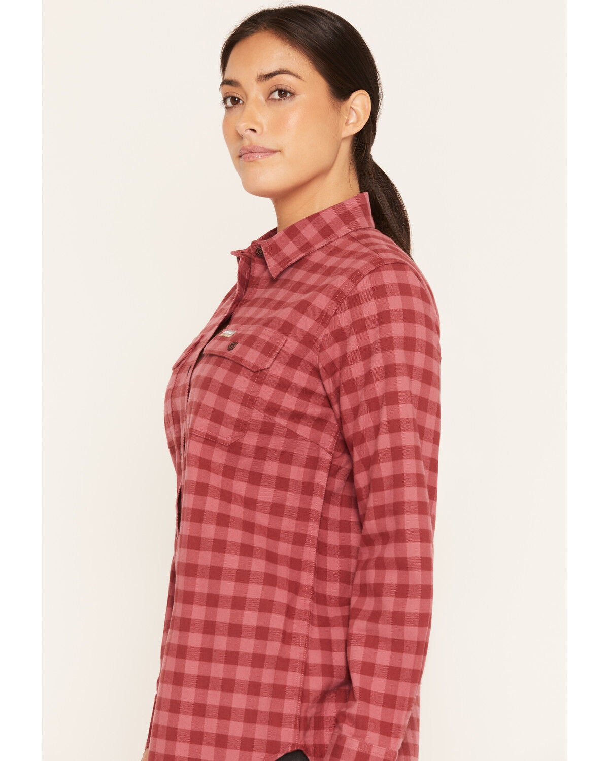 Image #2 - Ariat Women's Rebar Plaid Print Long Sleeve Button-Down Stretch Work Shirt, Red, hi-res