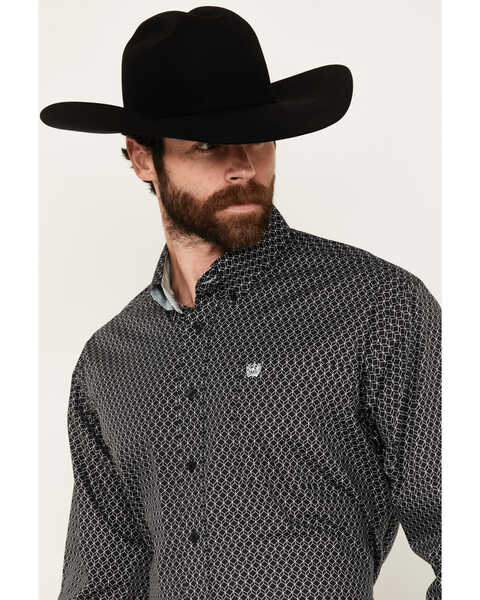 Cinch Men's Geo Print Long Sleeve Button-Down Western Shirt - Big, Dark Blue, hi-res