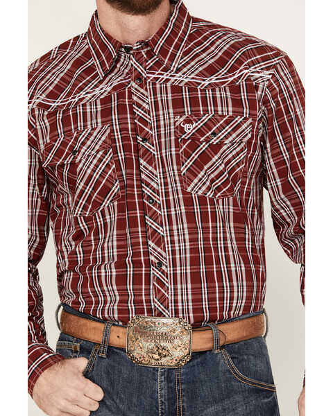 Image #3 - Cowboy Hardware Men's Austin Plaid Print Long Sleeve Snap Western Shirt, Brick Red, hi-res