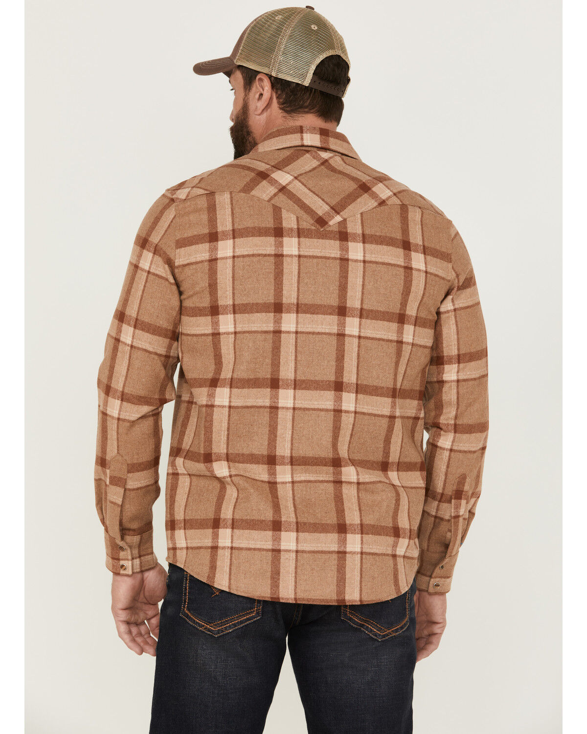 Image #4 - Pendleton Men's Canyon Plaid Pearl Snap Western Shirt, Tan, hi-res