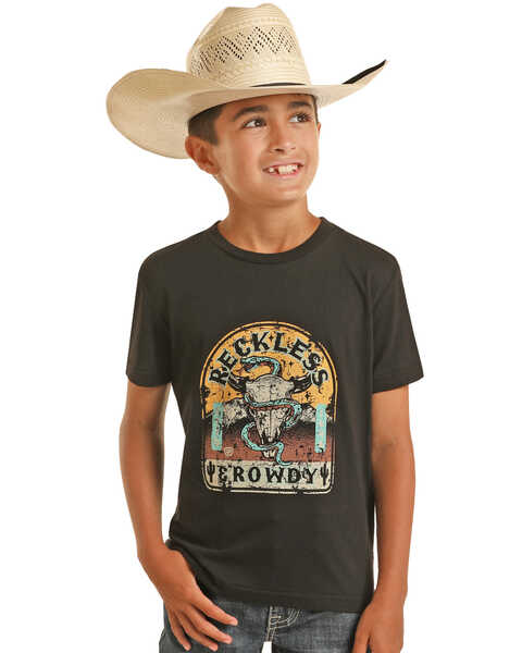 Rock & Roll Denim Boys' Reckless Rowdy Short Sleeve Graphic T-Shirt , Black, hi-res