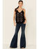 Shyanne Women's Shifflee Embroidered Button-Front Cami Tank Top, Black, hi-res