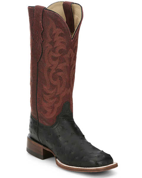 Justin Women's Exotic Full Quill Ostrich Western Boots - Broad Square Toe, Black, hi-res