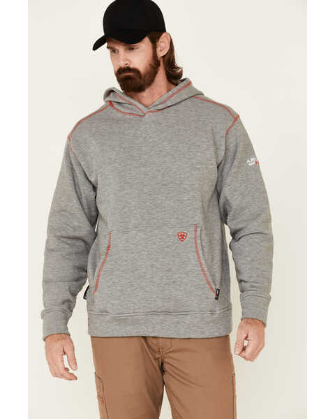 Image #1 - Ariat Men's Flame Resistant Polartec Hooded Work Sweatshirt , Hthr Grey, hi-res