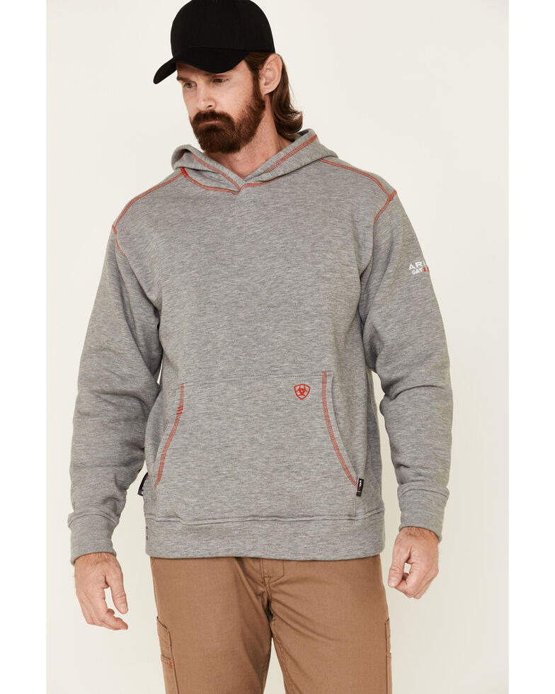 Ariat Men's Flame-Resistant Polartec Hooded Work Sweatshirt , Hthr Grey, hi-res