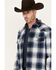 Cody James Men's Plaid Print Button-Down Jacket, Navy, hi-res