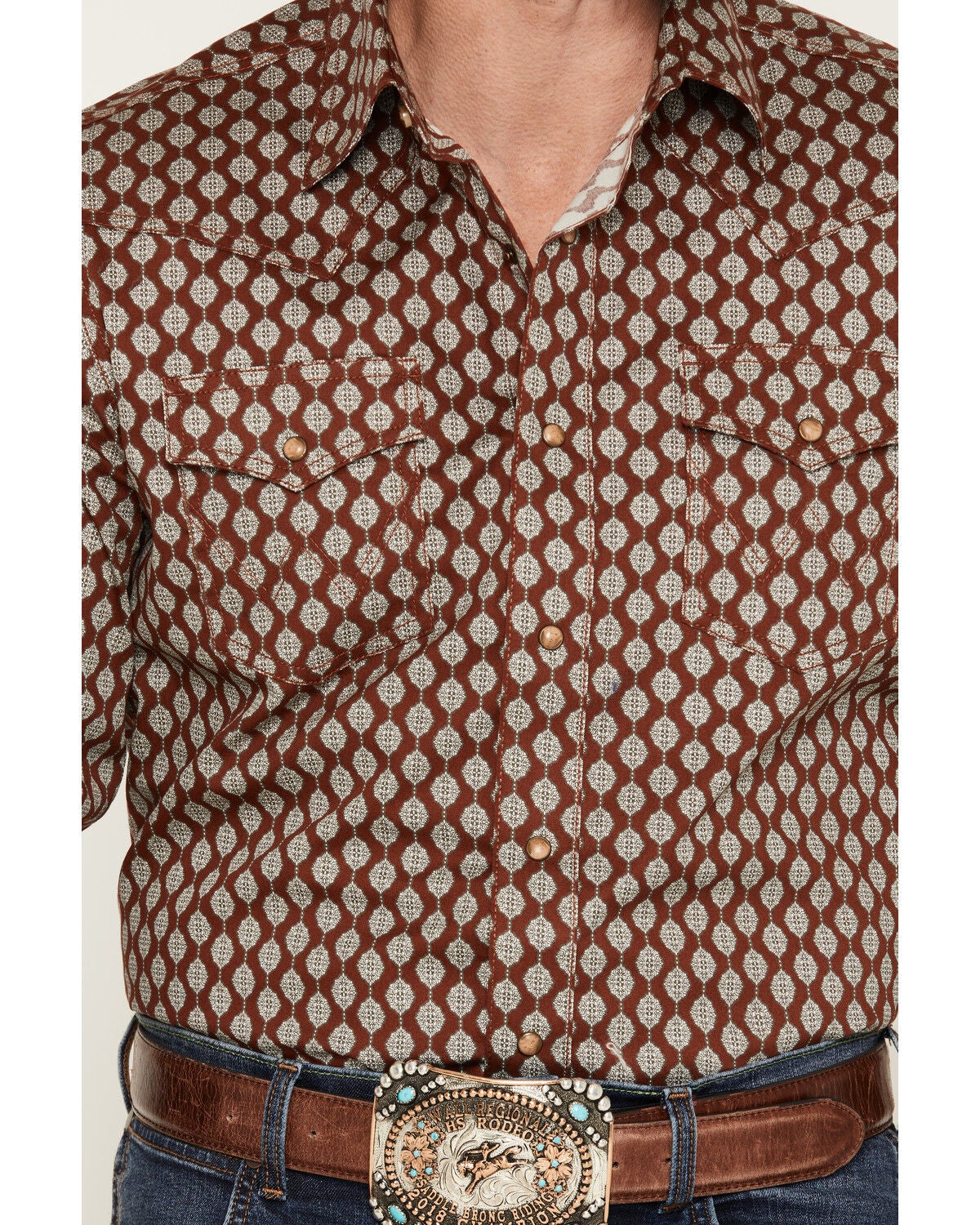 Image #3 - Wrangler Retro Men's Geo Print Long Sleeve Snap Western Shirt, Rust Copper, hi-res