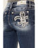 Miss Me Women's Dark Wash Mid Rise Non-Flap Fleur De Lis Bootcut Jeans, Dark Wash, hi-res